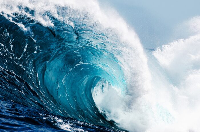 Ocean wave purified for drinking water with a desalination system